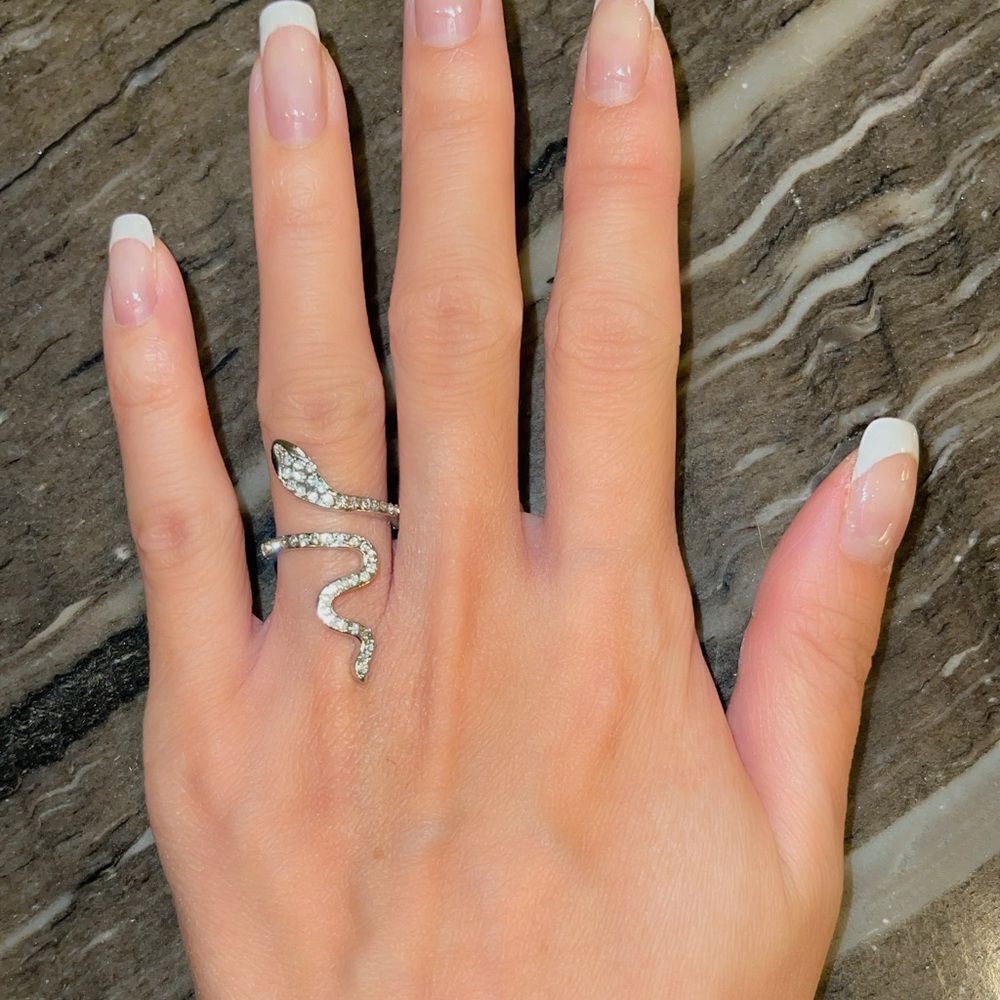Silver Rhinestone Snake Ring New